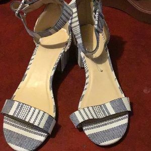 These are blue and white sandals